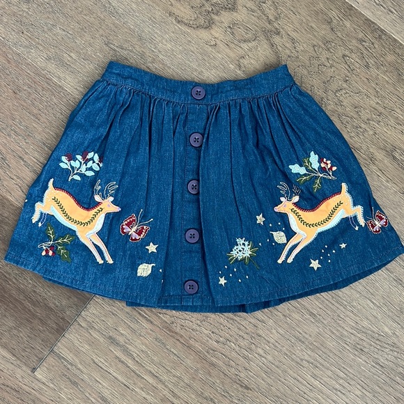 Mini Boden Other - MiniBoden bluejeans skirt with Christmas embroidery 4-5 Y